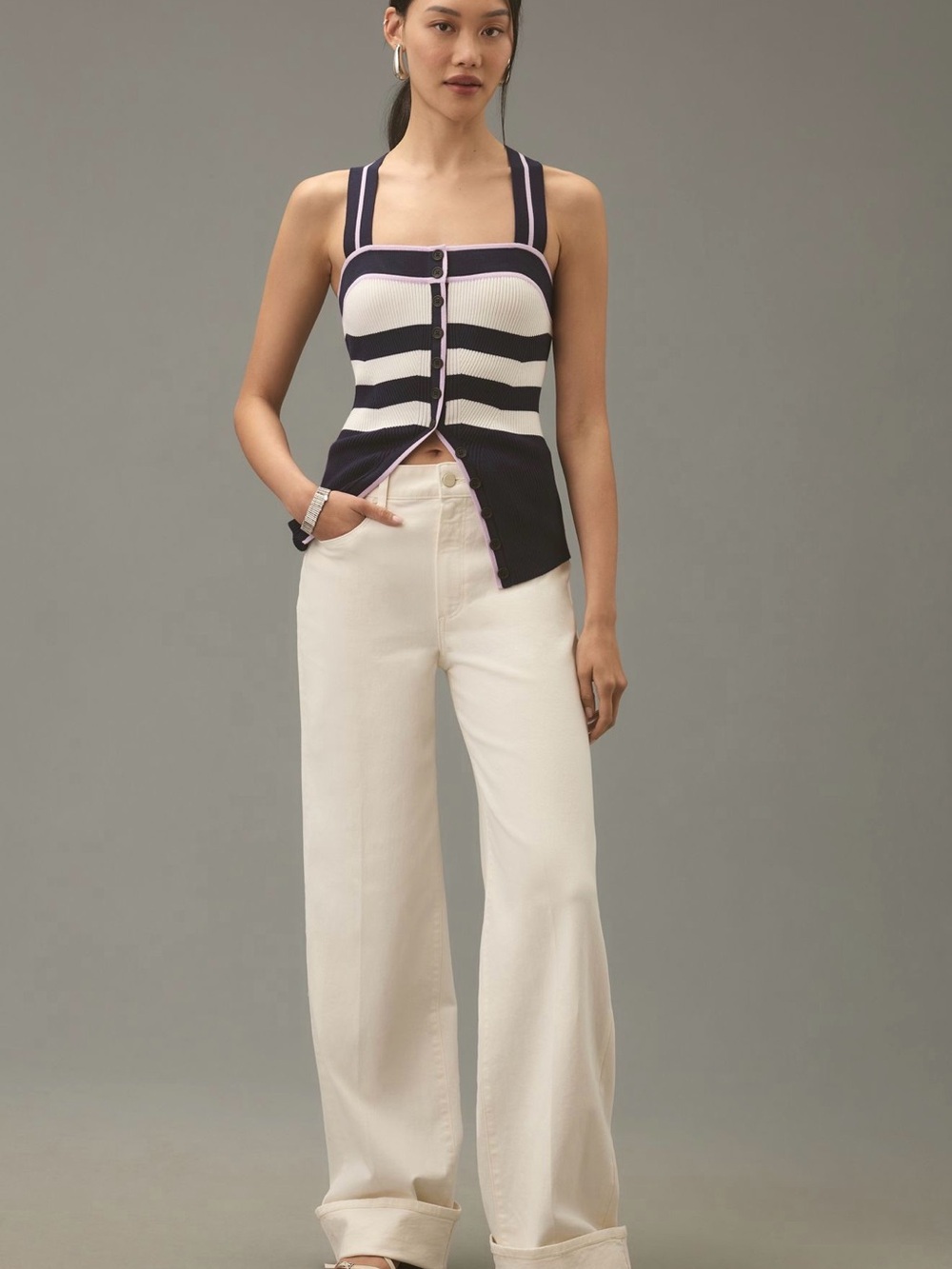 Maeve Button-Front Cross-Back Sweater Tank - Picture 3 of 6